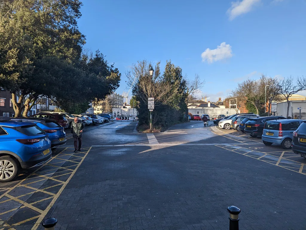 The council car park at Liverpool Gardens, Worthing, also signed as the Montague Centre car park.